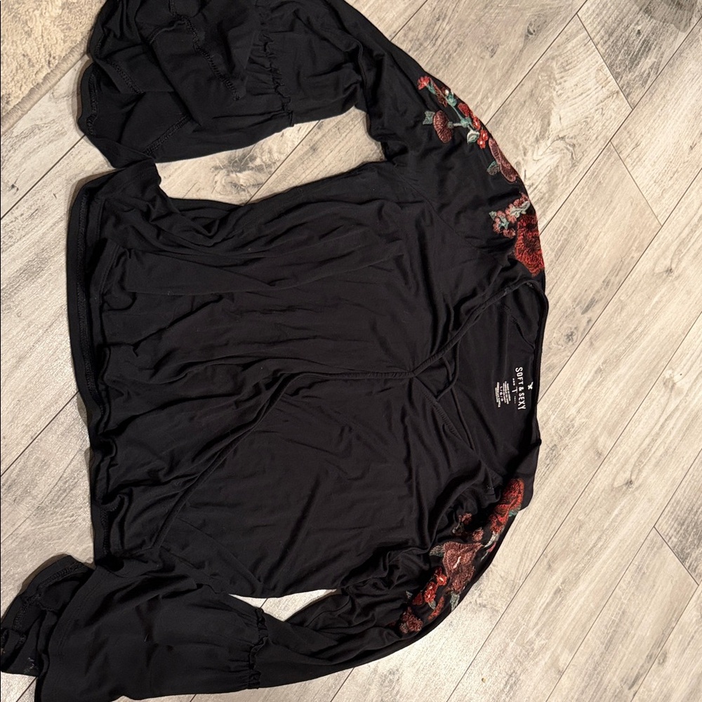 Stylish Black Blouse with Floral Accents